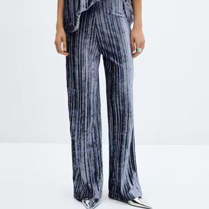 Long Tall Sally Silver Gray Wide Leg Velvet Pants